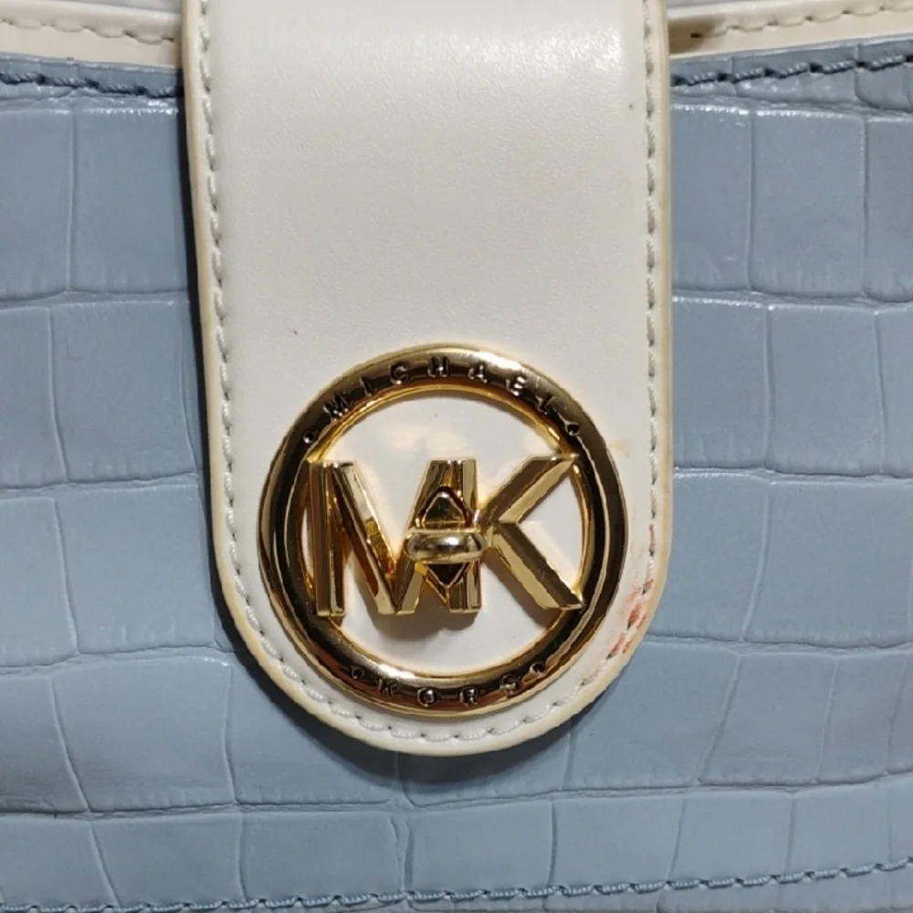 Michael Kors Croc-Embossed Blue & White Shoulder Bag - Picture 3 of 16